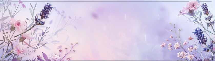 Fototapeta premium Lavender Template A rectangular lavender frame with thin silver borders and floral motifs at the corners The background is a light lavender gradient This soothing template is perfe