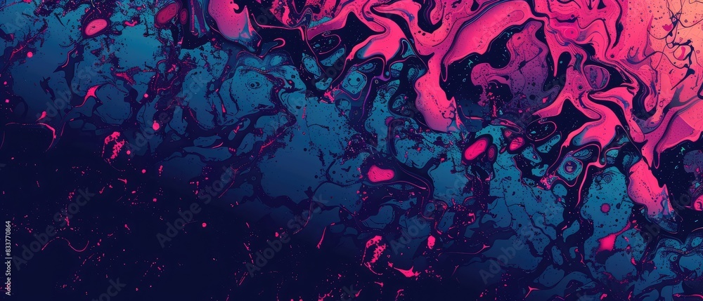 Poster swirl of pink and blue hues resembling marbled patterns or ink spilled in water creating a dynamic a