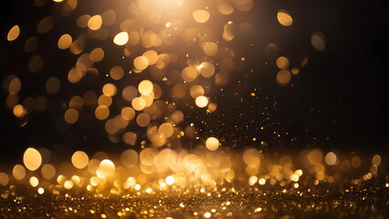 Golden bokeh lights scattered in a mesmerizing and festive display