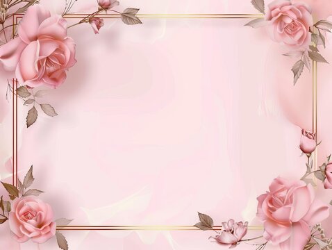 Rose Template A rectangular rose pink frame with thin gold borders and floral motifs at the corners The background is a light rose pink gradient This romantic template is ideal for