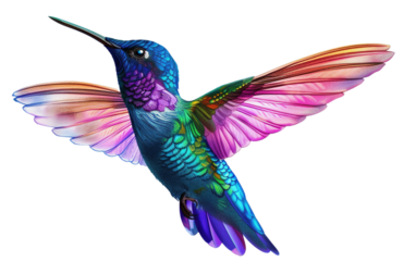 Beautiful flying hummingbird on transparent background, png