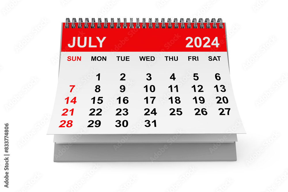 Poster 2024 year july calendar. 3d rendering