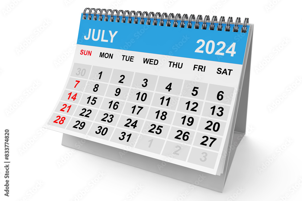 Aufkleber 2024 Year Junly Calendar. 3d Rendering3d Rendering