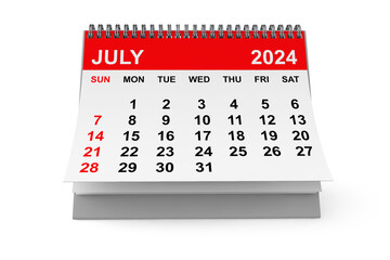 2024 Year July Calendar. 3d rendering
