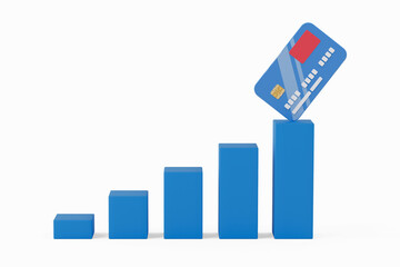 Abstract Bank Credit Card Icon on Top of Business Graph Bars. 3d Rendering