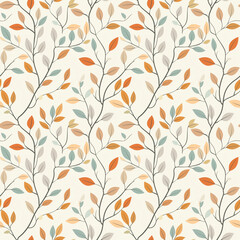 Elegant seamless pattern with stylized leaves and flowers in pastel colors