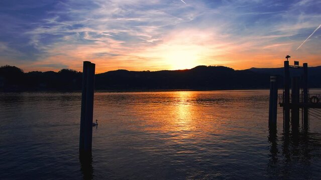  Landscape at sunset in Angera on Lake Maggiore.