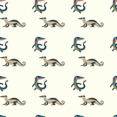 Dragons And Crocodiles Seamless Vector Pattern Design