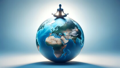 International Yoga Day background with a person silhouette in a meditative pose sitting on earth globe.