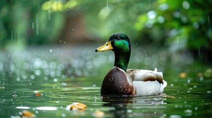 Obraz premium Duck Locates Food in Pond