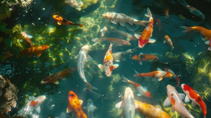 Colorful fishes, fancy carp fishes, Koi carp fishes swimming AI generated