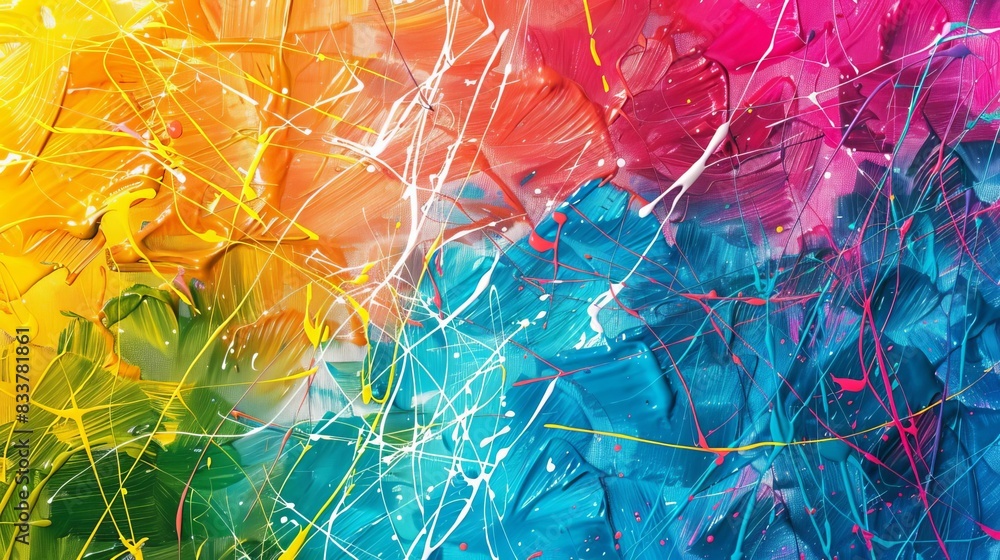 Poster abstract network of colorful intersecting paint brush lines symbolizing the diversity and complexity