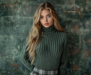 Fototapeta premium Woman in Green Sweater Posing