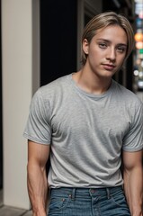 Young man posing in urban setting