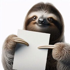 Fototapeta premium Cute 3d animal holding up an empty white sign, for a personal text mockup, all isolated on a white background