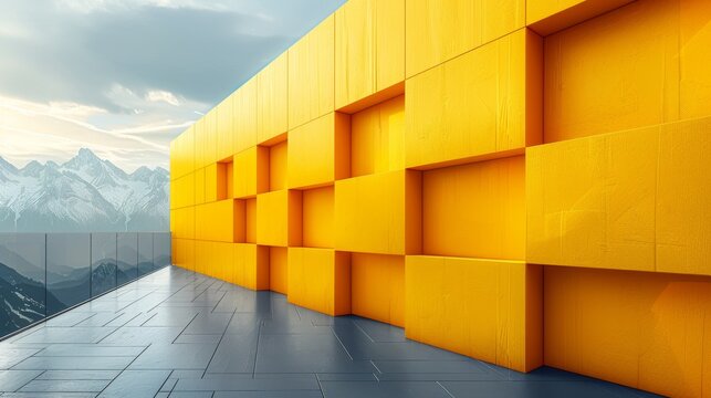 Yellow abstract, wallpaper, monochrome design, neat symmetrical pattern, parallelogram tiles, right lower third lighting.