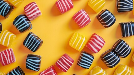 Obraz premium Licorice candies on yellow background