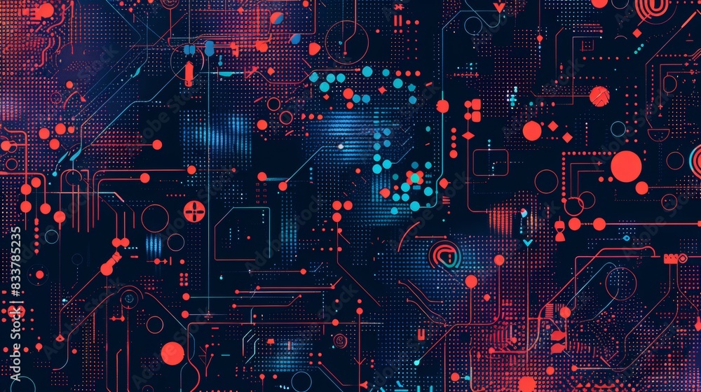 Aufkleber a colorful image of a circuit board with many red and blue dots