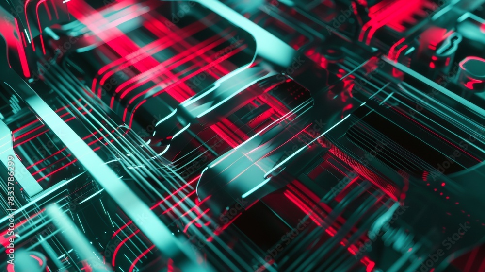 Aufkleber a computer chip with red and green lines