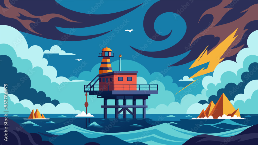 Poster the once calm sea has transformed into a chaotic tempest with the rig platform at its epicenter.. ve