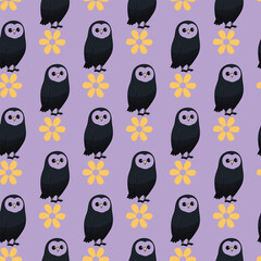 Flower-Owls Seamless Vector Pattern Design (2)