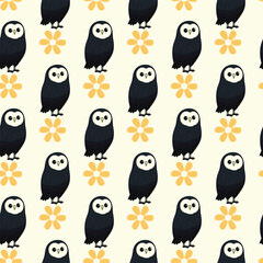 Flower-Owls Seamless Vector Pattern Design