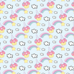 Fluffy Unicorn Seamless Vector Pattern Design