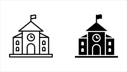 High school building line icon set, outline vector sign, linear style pictogram isolated on white background.