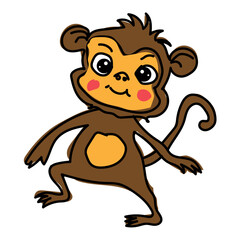  Cute Monkey Sitting Cartoon Vector Icon Illustration.Children's monkey drawing