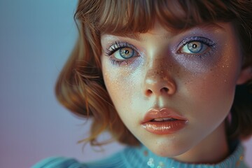 Digital image of beautiful young girl wearing a blue eyeshadow image - Powered by Adobe