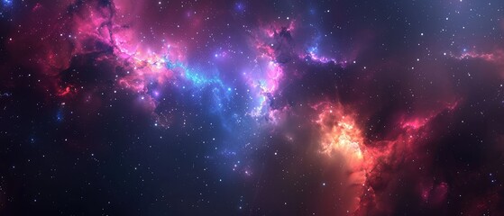 Fototapeta premium stars twinkle in the vastness of space magenta blue and fiery orange hues weave through interstellar clouds showcasing the universe’s breathtaking beauty