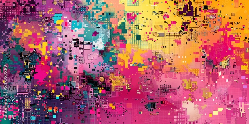 Poster psychedelic pixel swirls: a digital abstract art background