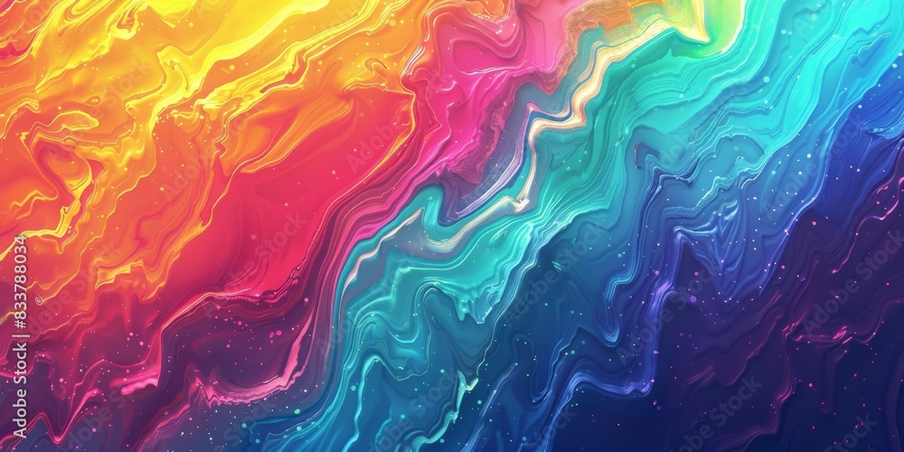 Poster Psychedelic Spectrum Abstract Background With Wavy Lines and Shimmering Colors