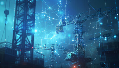Fototapeta premium A blue sky with a crane in the middle by AI generated image