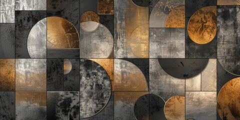 Abstract Geometric Wall Art With Metallic Accents