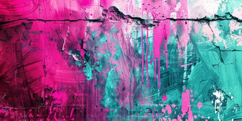 Abstract Urban Graffiti Wall Art in Pink and Teal