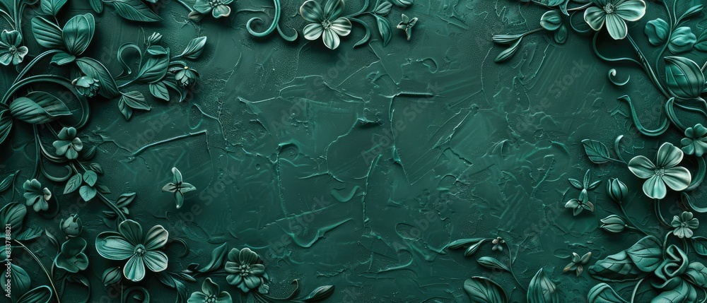 Aufkleber elegant monochromatic green botanical tapestry with intricate embossed floral pattern for sophistica
