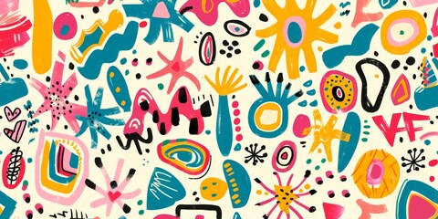 Whimsical Abstract Pattern With Colorful Shapes and Geometric Designs
