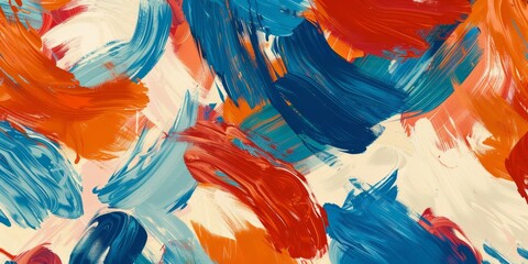 Abstract Painting With Bold Strokes of Blue, Red, and Orange