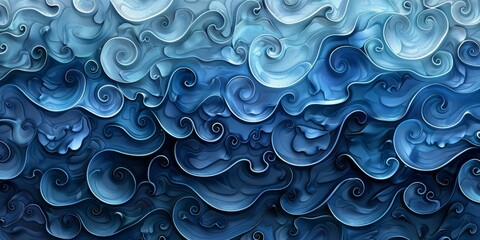 Abstract Blue Swirling Waves Digital Artwork