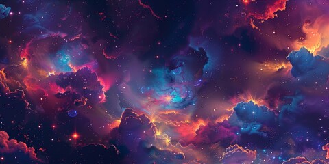 Cosmic Cloudscape With Vibrant Nebulae and Starry Night