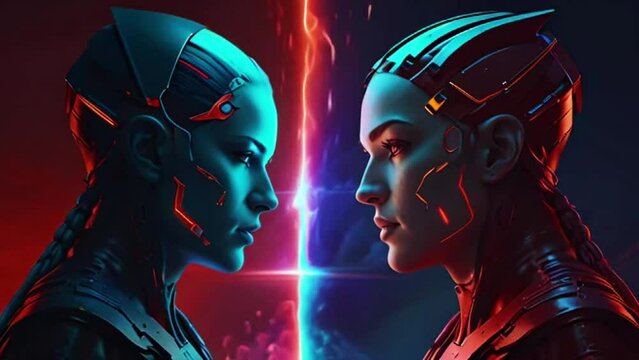 Cyborg Battle in red versus blue team