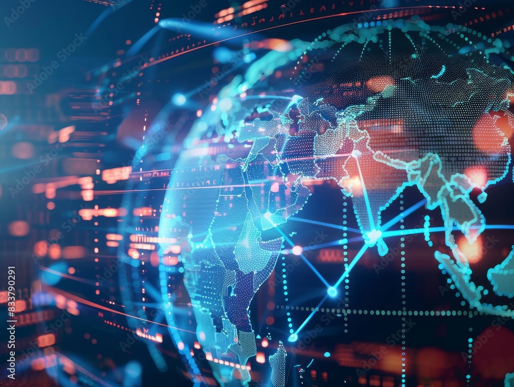 Poster a digital globe with interconnected technology nodes