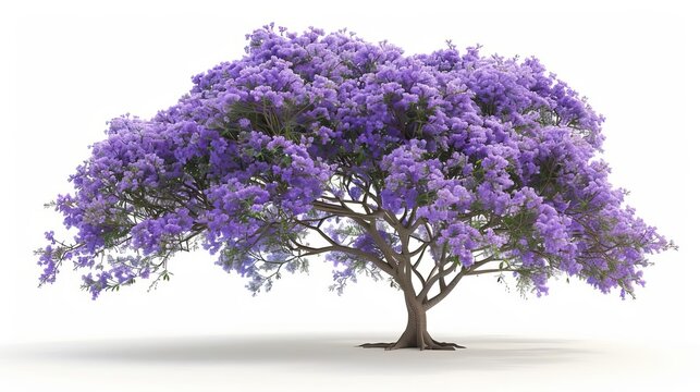 delicate jacaranda tree with wispy lavender blossoms photorealistic 3d render isolated on white