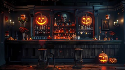 Create a background with a spooky Halloween bar setup and space for text