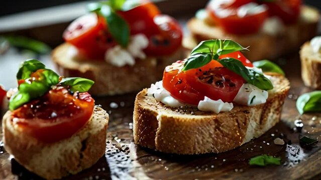 Tomato, Basil, and Goat Cheese Bruschetta Appetizer
