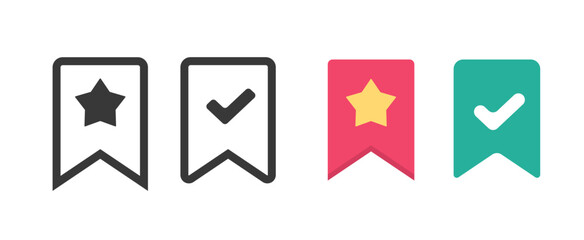 Bookmark icon as favourite save element and book mark line outline stroke art simple graphic vector illustration set image clip art cut out green red color button