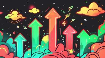 A futuristic 3D render of holographic arrows projecting upwards from a digital device