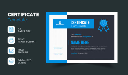 Minimal Professional Certificate Template | Certificate of Appreciation Template Design | Editable Organized Layered Layout