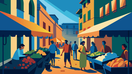 Fototapeta premium Bustling Street Market in a Colorful Urban Setting